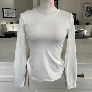 Frank And Oak Neutral LS Round Neck Lined Nylon Blend Contour Top White Sz S